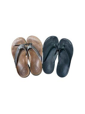 Olukai Womens Black & Brown Leather Flip Flop Sandals Size 7-71/2*** Two Pairs